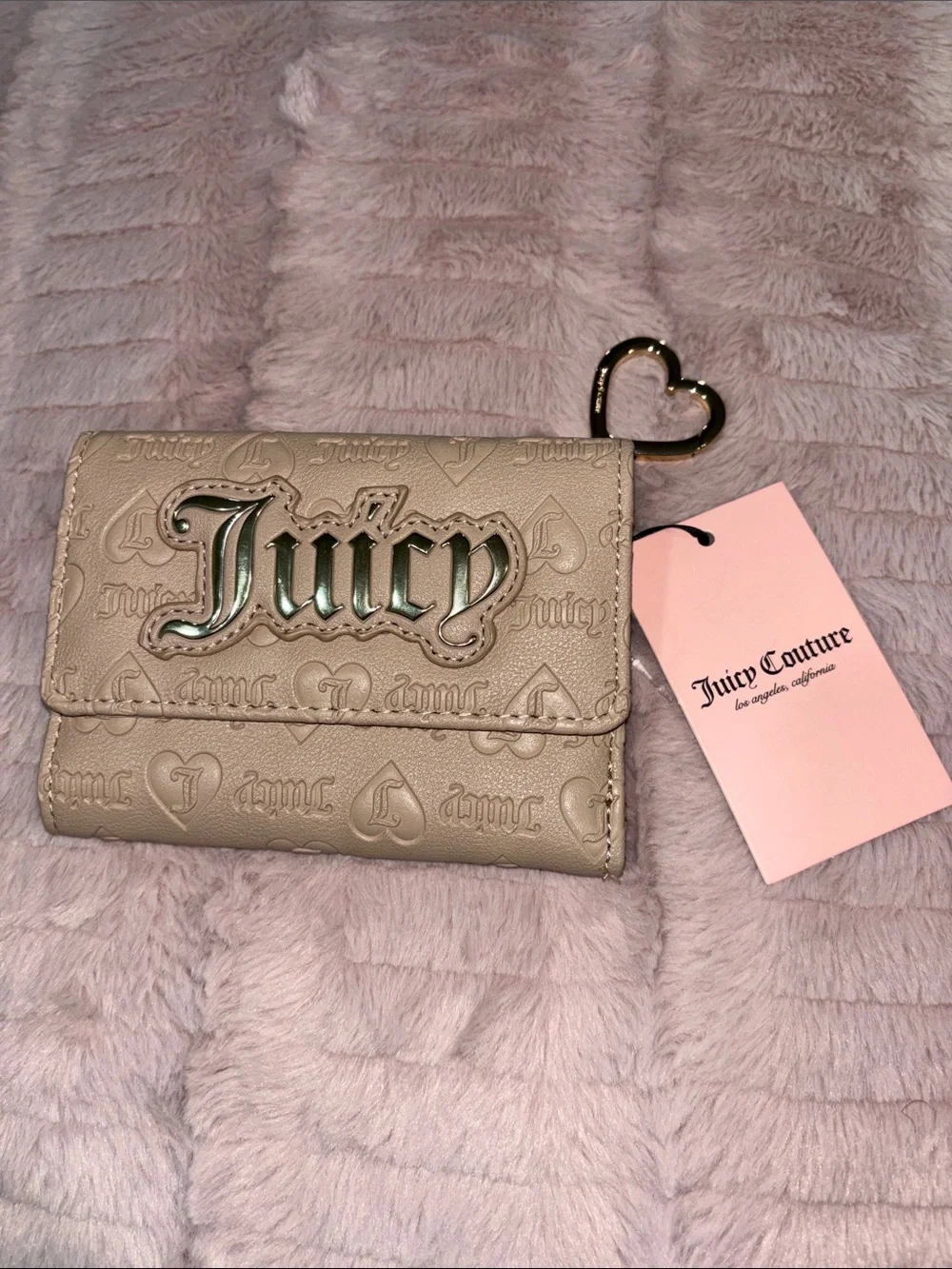 Juicy Couture Taupe Logo Heart Charm Wallet